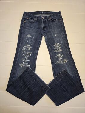 7 For All Man Kind Distressed Dark Blue Women's Jeans Size 28